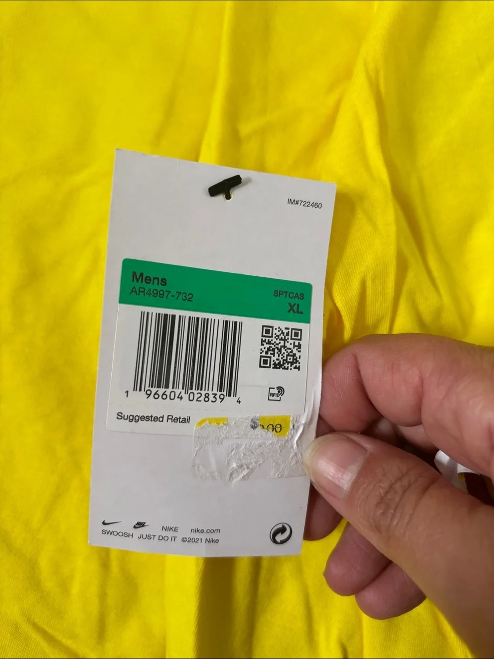 Nike Men’s Bright Yellow T-Shirt with White Swoosh - Picture 2 of 3